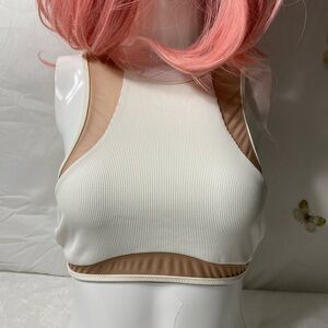 Tori Praver White and Tan Bikini Top